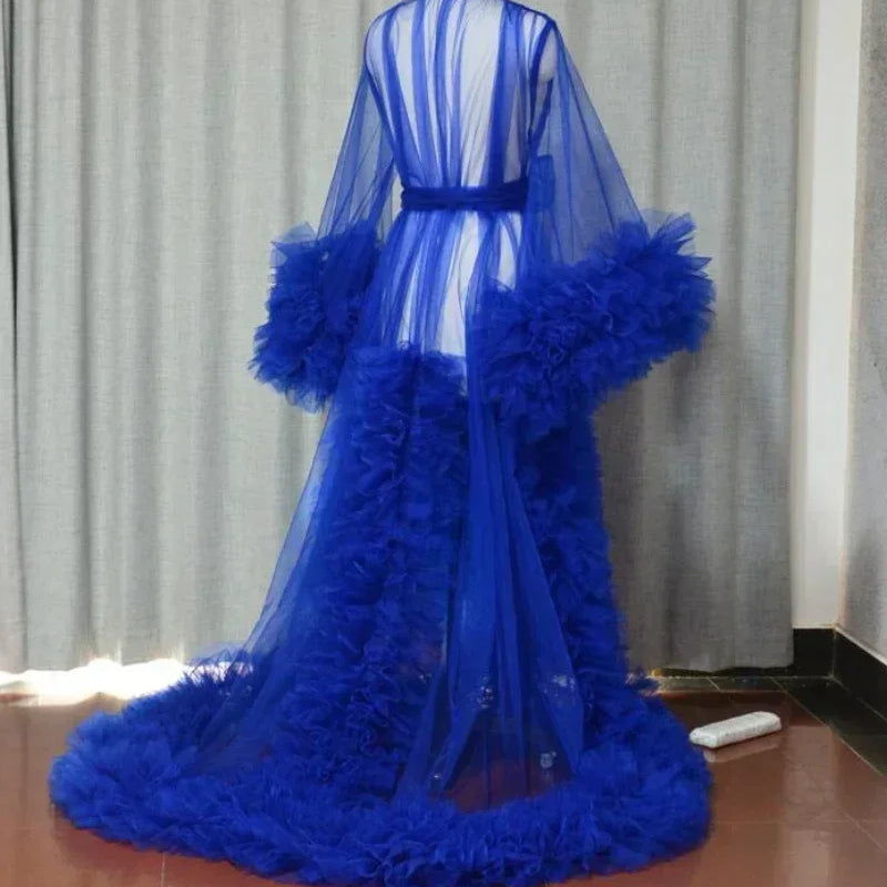 Women Dressing Gown Perspective Sheer Long Tulle Robe Puffy Pregnancy Maternity Dress for Baby Shower Nightgown Sleepwear Custom
