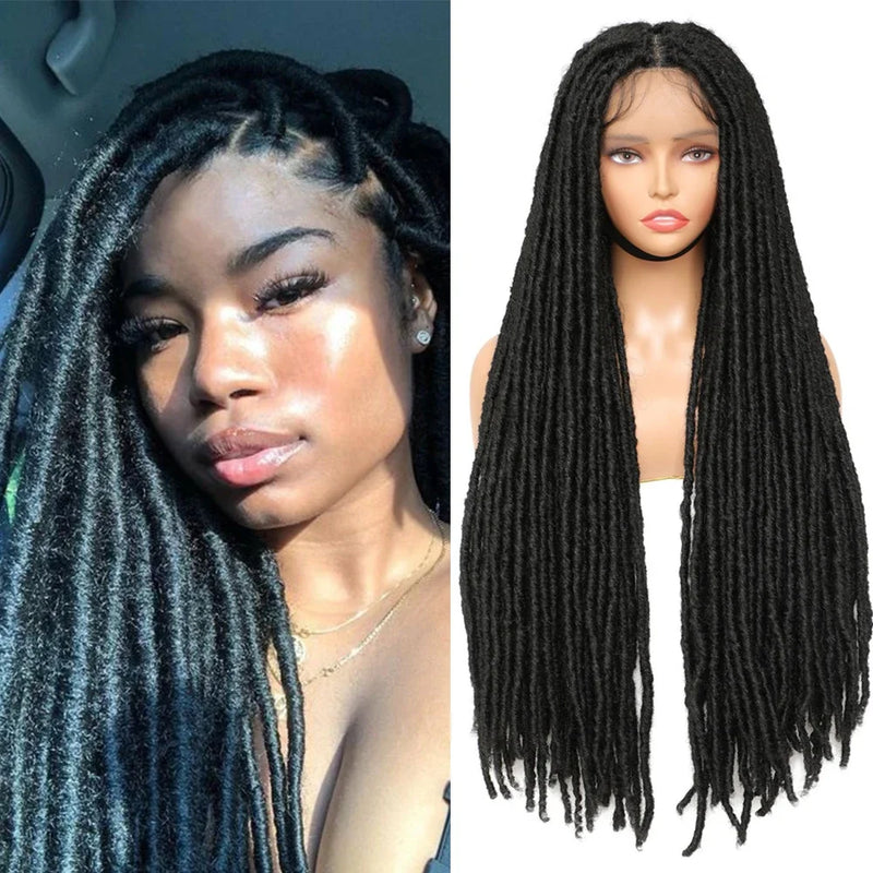 IPARTY Synthetic Full Lace Wig Braided Wigs Distressed Butterfly Locs Faux Locs Braid Wig Long Lace Frontal Wig for Women