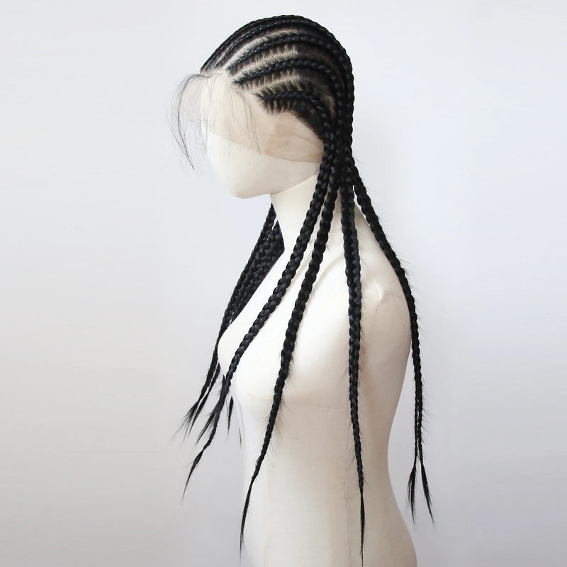 Black Braided Wigs Synthetic Full Lace Wig Glueless Full Lace Synthetic Wig Heat Resistant Fiber Wig for Women Daily Wear