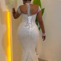 Luxury Off Shoulder Mermaid Wedding Dress High Collar - View 6 | SAMAG