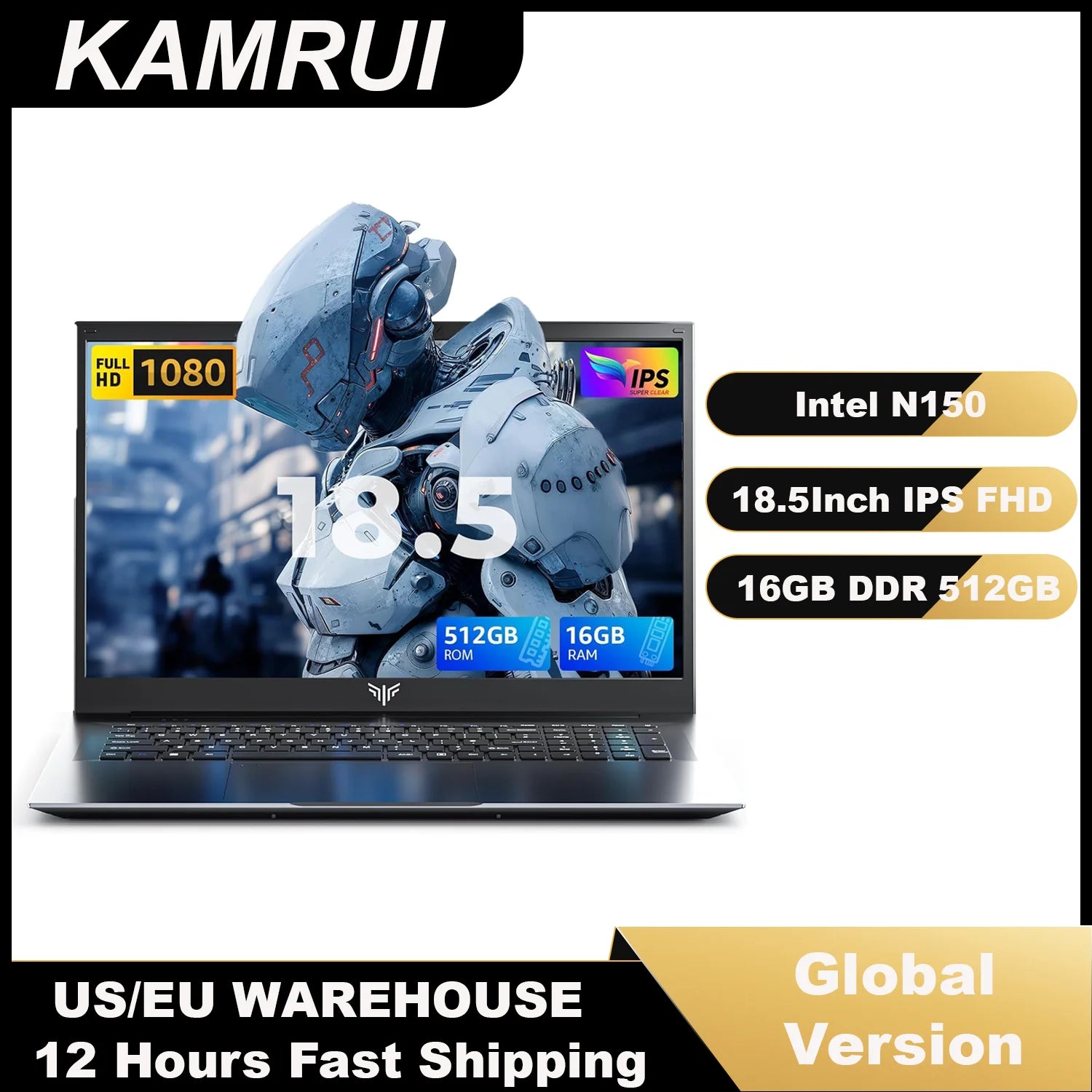 KAMRUI 18.5"Laptop Computer Intel N150/AMD R3 4300U 16GB DDR4 512GB M.2 SSD Windows11 PRO 8000mAh Battery Wifi5 Desktop Notebook