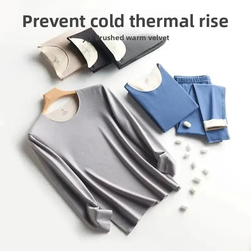 Men's Thermal Underwear Set Thick Fleece No Trace Autumn Clothes Pants Set Autumn Winter Cold Insulation Warmth