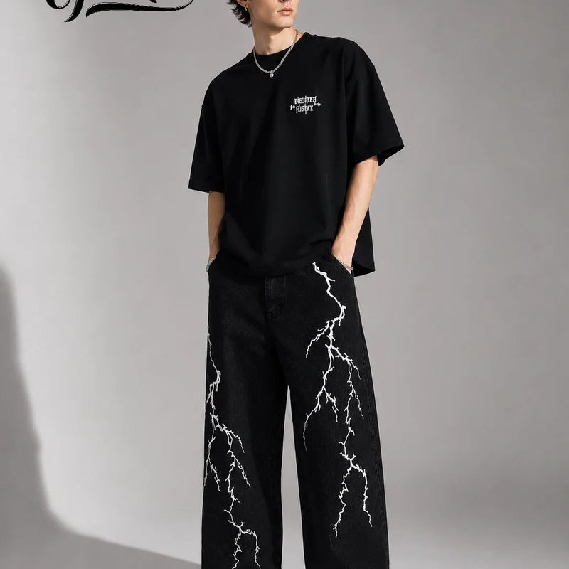 UP.THE Men Solid Black Baggy Wide Leg Jeans, Y2K | SAMAG