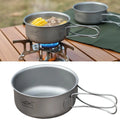 Titanium Coated Camping Pot with Foldable Handle,Lightweight Stainless Steel Outdoor Cookware Portable Hiking Cooking Bowl