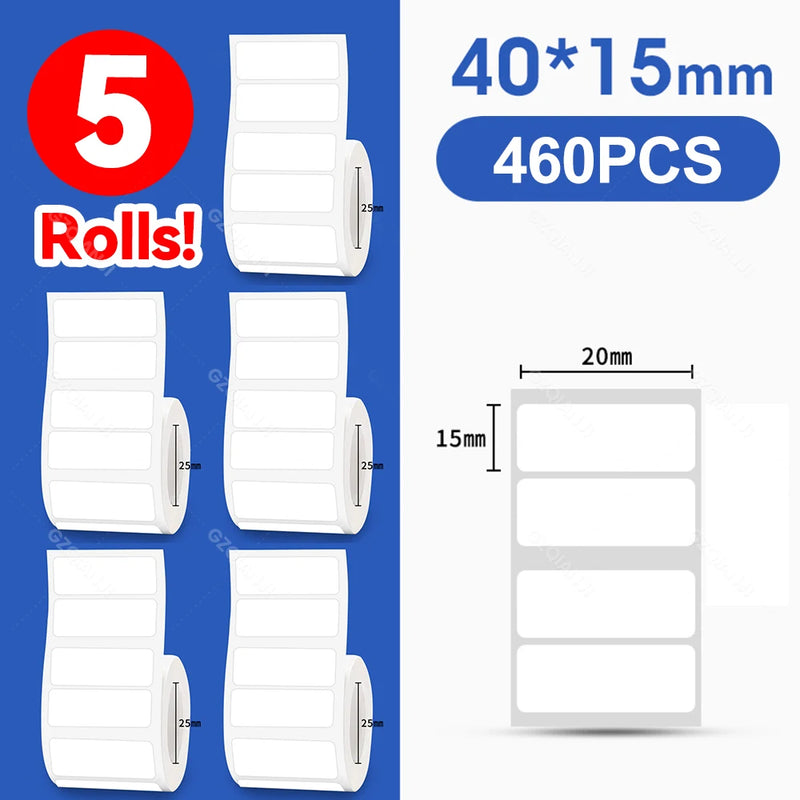 5 Rolls 30-50mm Thermal Label Paper Rolls White Color Waterproof for Niimbot B1 B21 B203 B3S Label Printer Barcode Name Printing