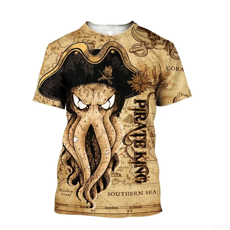 Tentacle Organism Pattern T - Shirt For Men Retro Ocean - View 2 | SAMAG