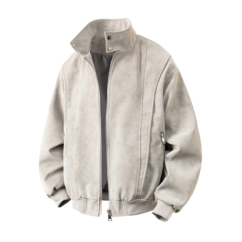 New Arrival PU Leather Jacket Stand-Up Collar Design Matte Finish Men's Style