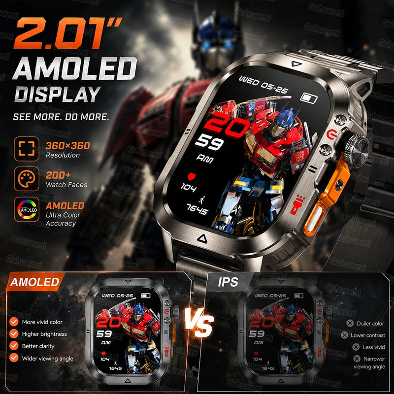 New Bumblebee Military Smart Watch 1000mAh Bluetooth Call LED Flashlight BP Monitor 100+Sports 5ATM Waterproof For iOS Android