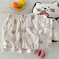 Cartoon Hello Kitty Summer Cardigan Lapel Women's Pajama Set Cloud Cotton Cute Printed Casual Loungewear Three-piece Set