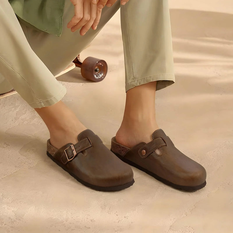 Asgard Unisex Vegan Leather Clogs Fashion Non-slip Cork Footbed Mules Slippers With Arch Support Lady Cozy Casual Potato Shoes