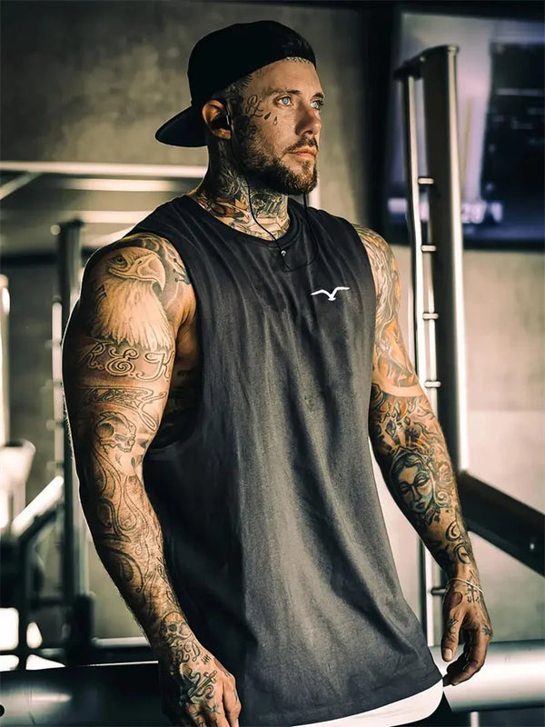 New Men's Outdoor Casual T-Shirt Gym Exercise Sleeveless Shirt Mens Summer Loose Undershirt Running Vest Fashion Casual Clothing