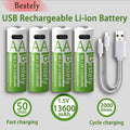 Bestely 1.5V 13600mAh USB AA Lithium Ion Rechargeable Battery, Fast Charging Li-ion Akku, 2000 Cycle with USB-C Port Cables