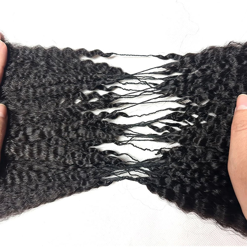 Kinky Straight Feather Crochet Human Hair Extensions Pre Separated Knotless Invisible Braiding Hair 100% Virgin Brazilian Human Hair Reusable 60g 50 Strands Natural Black Boho Braids For Women DIY Styling