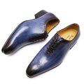 Italian Mens Genuine Leather Dress Shoes Blue Purple Oxfords Wedding Party Formal Shoes Whole Cut Elegant Men's Footwear