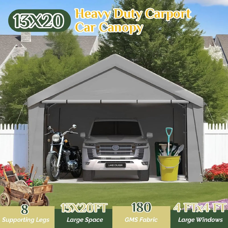 13x20 Ft Heavy Duty Carport with Roll-up Windows，Portable | SAMAG
