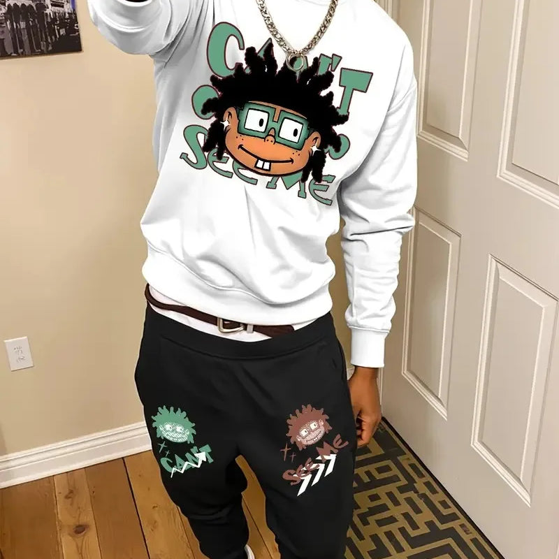 The new men's round - neck sweatshirt set for Spring and Autumn features a casual and comfortable 3D pattern - View 9 | SAMAG