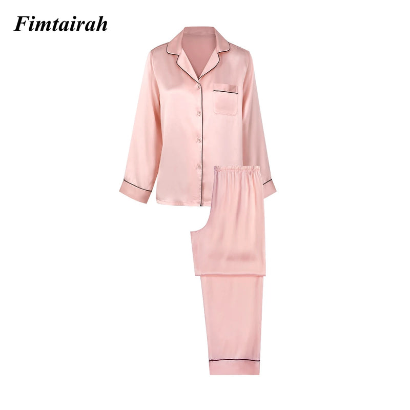 19MM 6A Silk Pajamas For Women's Summer Long sleeved Pants Women Sleapwear pj Nightwear  2pieces 100% mulberry Silk suit