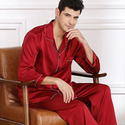 100% mulberry silk noble men's home wear set 19MM pajamas | SAMAG