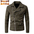 Men PU Leather Jacket Faux Fur Fashion British Thickened Plush Autumn Winter Warm Leather Jackets High-End Business Leather Coat