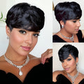 Human Hair Wigs Short Pixie Cut Wig with Bangs Short Layered Wavy Wigs for Women Full Machine Made