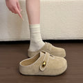 Women's Ladies Suede Flat Clogs Mules Slides with Contrast Stitching Closed Toe Slip On Comfotrable Casual Daily Slippers Shoes
