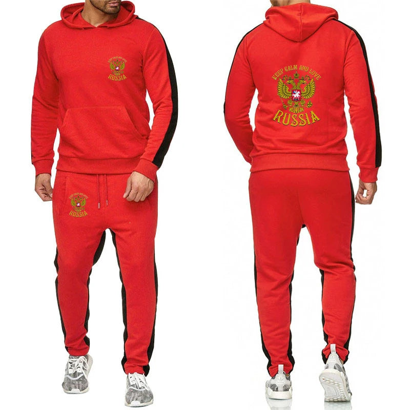 Russia Badge Gold Eagle Men's New Sport Wear Hoodie Solid Color Long Sleeve Tracksuit+Casual Sweatpants Suit - View 4 | SAMAG