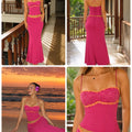 Women 2 Piece Outfit Spaghetti Strap Ruched Cami Top Floral Trim High Waist Mermaid Maxi Skirt Set Summer Beach Vacation Matching Outfits