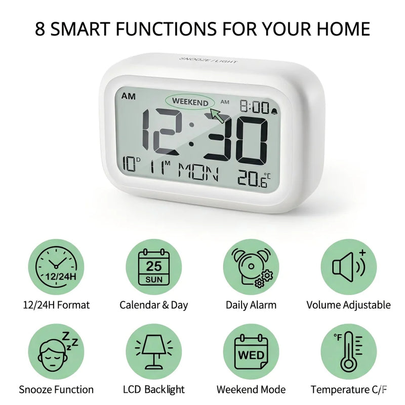 Digital Alarm Clock with LCD Display Battery Operated Desk Clock for Bedroom Temperature Date Week Display Snooze Backlight