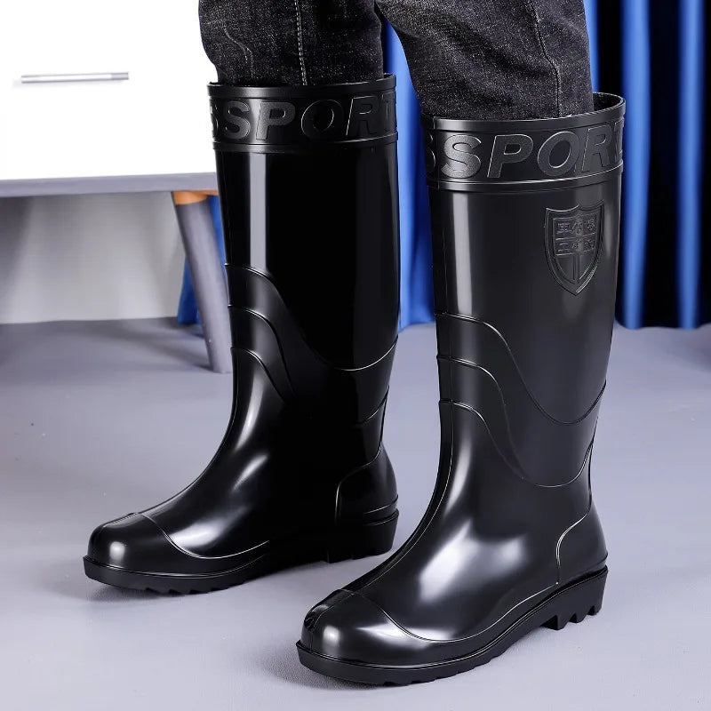 Men's Rain Boots Work High-Tube Boots Platform Comfortable Water Shoes Non-slip Kitchen Boot PVC Material Round Toe Rubber Boots