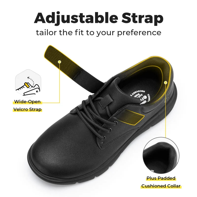 FitVille Men'S Diabetic Shoes Wide Width Leather Oxford Dress Walking Shoe Hook And Loop Orthopedic Sneakers For Swollen Foot