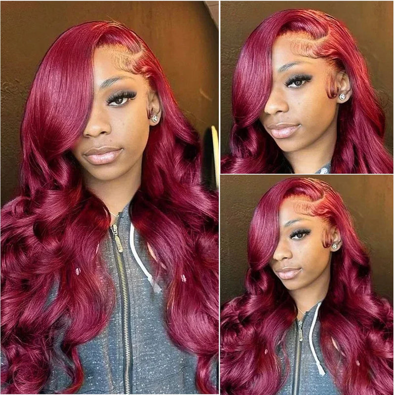 Burgundy 13x6 HD Lace Frontal Body Wave Wig 99J Transparent 13x4 Lace 30 40 Inch Front Human Hair Wigs For Women PrePlucked
