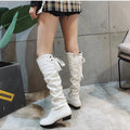 Shoes For Women  Knee High Boots Red Black White Tall Boots Woman Pleated Low Heel Casual Leather Female Long Shoes 2024