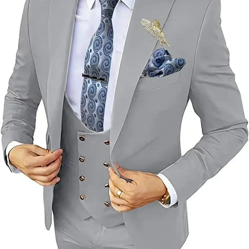 Elegant Male Suit 3 Pieces Blazer Vest And Pants Set Peak Lapel Tuxedo Suits For Men Ceremony Wedding Dresses Business Prom