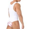 Men Shapewear Bodysuit Tummy Control Sexy Leotard Jock Strap Slimming Sleeveless Open Buttocks One-Piece Undershirt Shaper