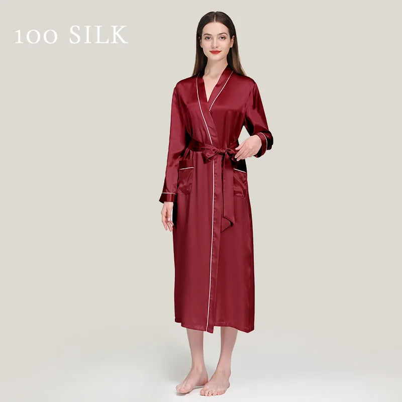Birdtree 22 Momme 100%Pure  Silk Long Robe for Women Silky Sleepwear Ladies Elegant Nightgown Natural Pajamas P3D047QM