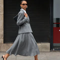 Women Two Piece Skirt Set Women Puff Sleeve Lapel Blazer Coat High Waist Pleated Midi Skirt Suit Autumn Lady Formal Outfit