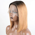 Lekker 100% Human Hair Wig Highlight Brown Long Pixie Straight Bob Middle Part Lace Front For Women Brazilian Remy Hair Glueless