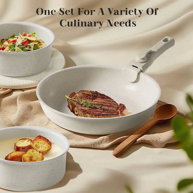12 Pcs Pots And Pans Set, Stackable Non-Stick Set, Nonstick - Kitchen Cookware Set With Detachable Handle, Induction Cookware, O