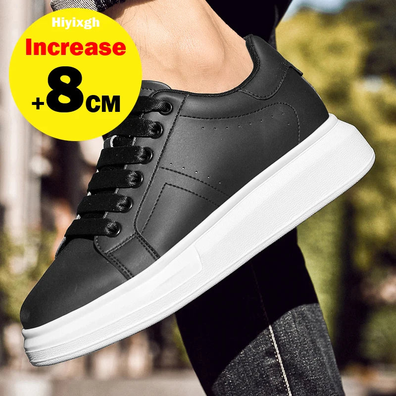 Men's Invisible Height Increasing Elevator Shoes Lace-up Sporty White Sneakers 6cm 8cm 10cm Taller Size Plus Invisible Elevate