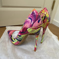 Veowalk Women's 12cm High Heels Pumps Colorful Print Pointed Toe Stiletto Shoes Sexy Party & Club Dress Shoes for Evening Events