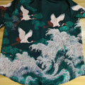 New Dark Green Embossed Pattern Fabric with Flying Crane | SAMAG