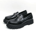 British Style Metal Buckle Loafers Men Thick-soled Wedding Shoes New Formal Business Comfort Shoes Slip-on Leather Casual Shoes