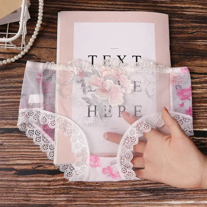 Superior Embroidery Flowers Underwear Women Lace Transparent Briefs Fashion Intimates Sexy Lingerie Panties Ladies Underpants