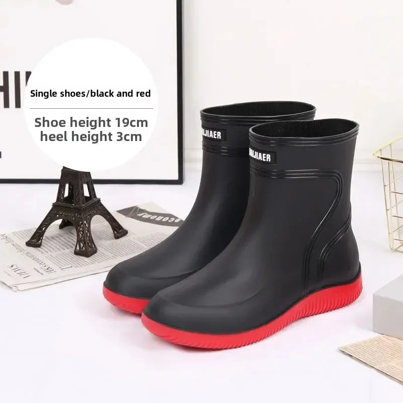Waterproof Men's Rain Boots 2025 Thickened Warm EVA Sole Plastic Upper Short Toe-Cap Rain Shoes for Kitchen Construction Fishing