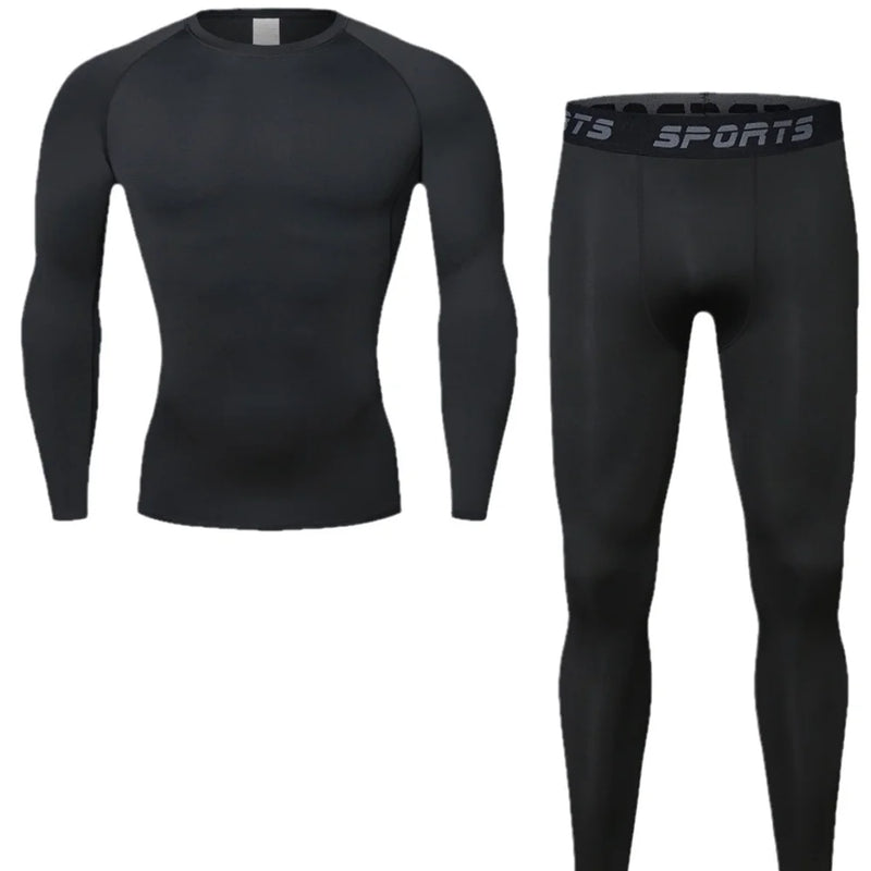 Winter Men Thermal Underwear Set Mens Fleece Lined Warm Undershirts Long Johns Compression Tights Fitness Sports Tracksuit Set