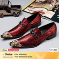 New red black Color Men Leather Shoes Men's Loafers with Gold Toe and Metal Party Wedding Men Dress Shoes