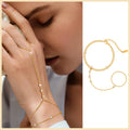 Stainless Steel Hand Chain Ring Bracelet for Women, Adjustable Gold Plated Double Layer Finger Summer - Visuel 10 | SAMAG