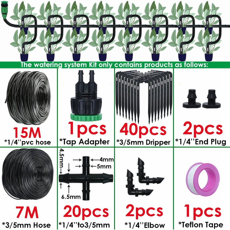 Garden Automatic Watering System Drip Irrigation Kit 4-Way 4/7mm to 3/5mm Hose Dripper for Pot Plant Vegetable Bonsai Greenhouse