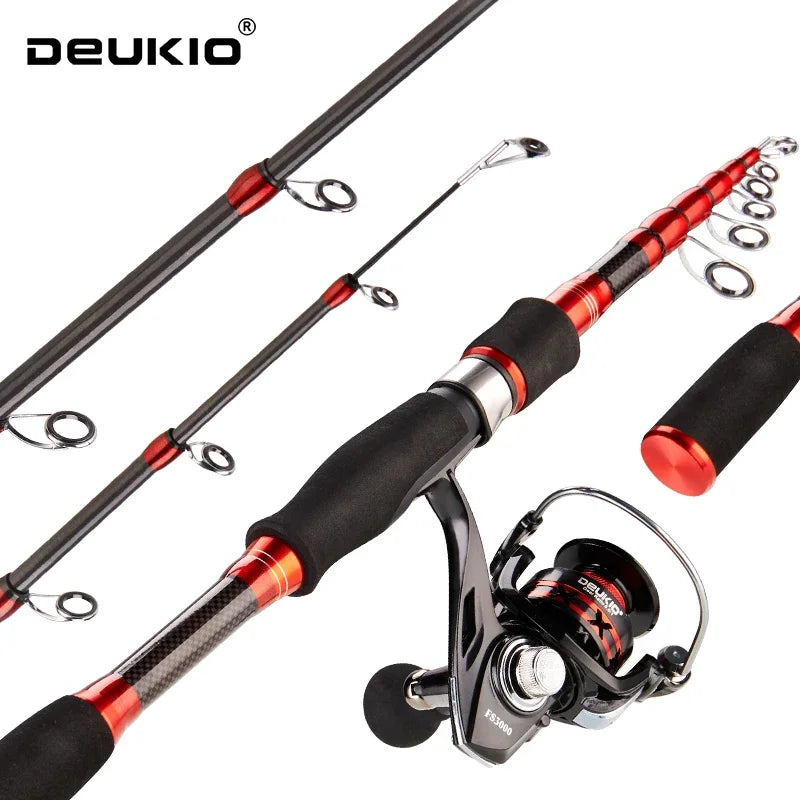 DEUKIO 1.8/2.1/2.4M Fishing Rod Reel Set Ultralight Carbon Fiber Rod and 5.2:1 Gear Ratio Reel Travel Sea Freshwater Fishing Set