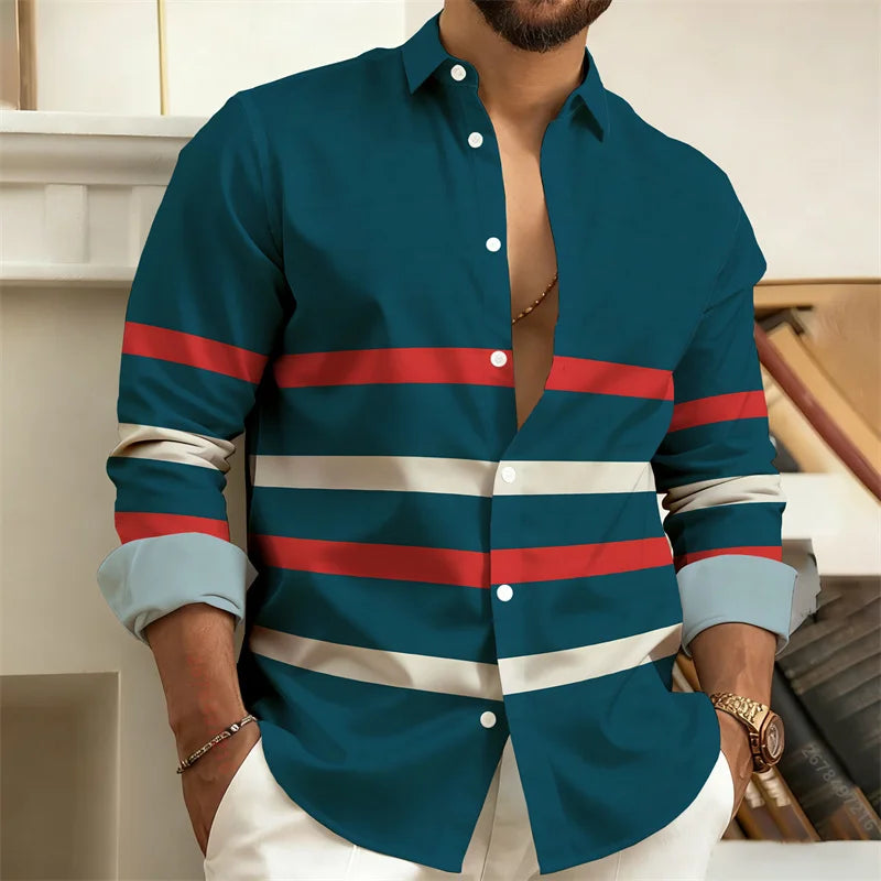 Men's Striped Long-Sleeved Shirt, Outdoor Street Style | SAMAG
